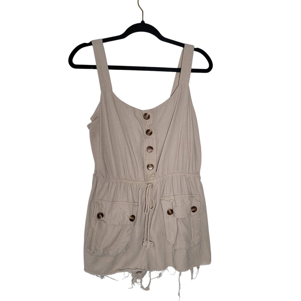 Mine Size L Carlen Romper Women Beige Sleeveless Shorts Buttons Casual Utility